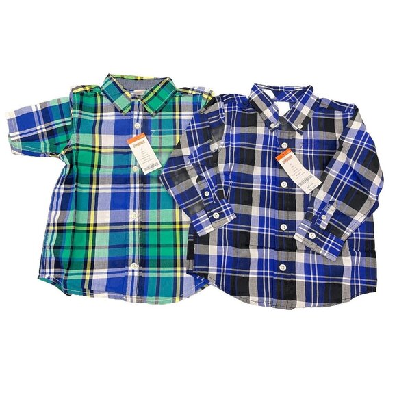 Gymboree Other - GYMBOREE Toddler Boy 2-Pcs Button Front Plaid Shirt 100% Cotton Blue/Green 3T